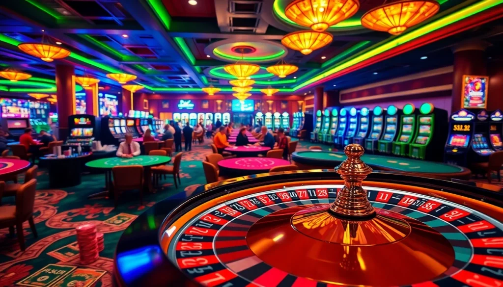 Experience the thrill of gambling with the lively 'trang chủ gg88' scene featuring poker tables and roulette wheels.